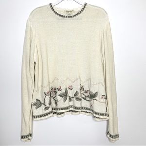 Vintage Eddie Bauer Knit Floral Granny Core Grandma Sweater Size XL